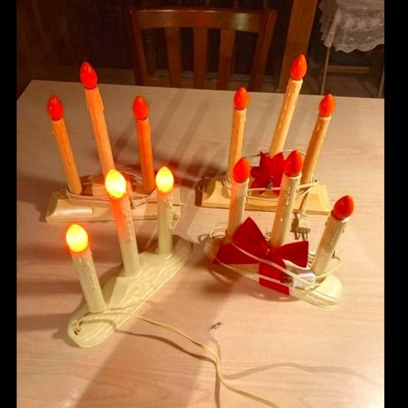 Vintage Window Candelabra 3 Lights Plastic Candle Sticks  Vintage Window Candelabra 3 Lights Plastic Candle Sticks window 4 sets mantle